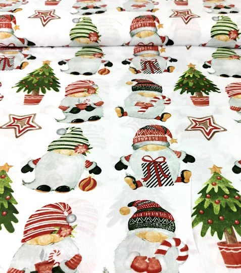Bavlněná látka vánoční skřítci 7 cm