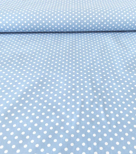 Bavlněná látka puntíky light blue 6 mm