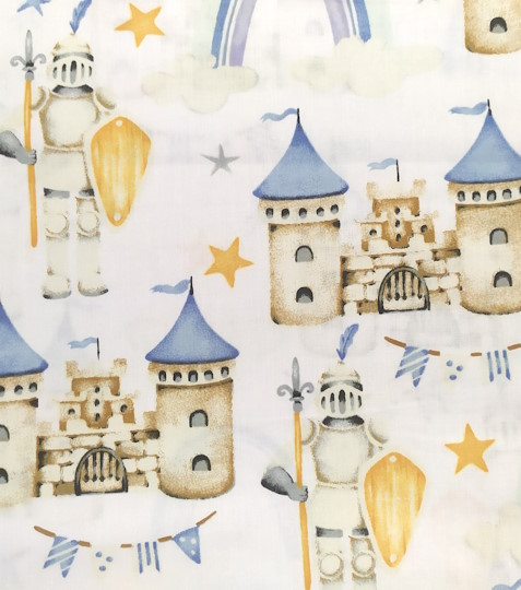 Bavlněná látka hrad modrý
