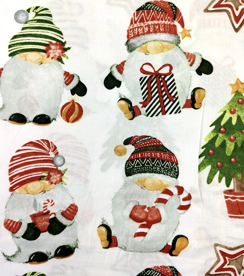 Bavlněná látka vánoční skřítci 7 cm