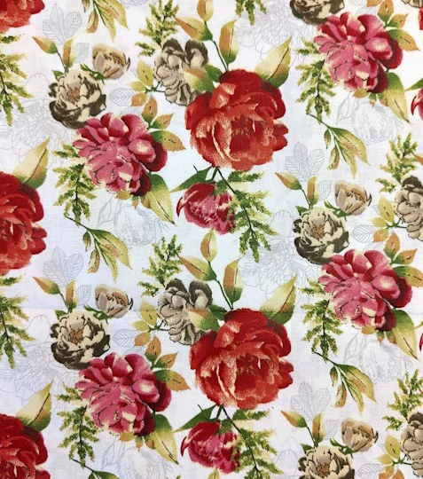 Bavlněná látka růže na bílé