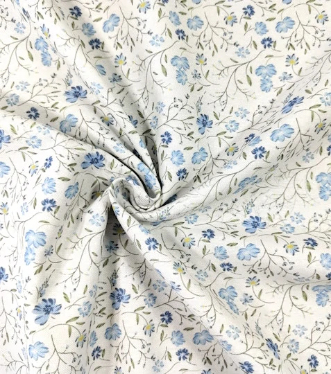 Dekorační látka digitální tisk kvítky modré