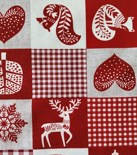 Vánoční dekorační látka patchwork kostka červená