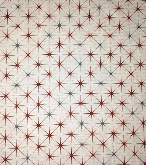 Vánoční dekorační látka hvězdy šedočervené s Lurexem