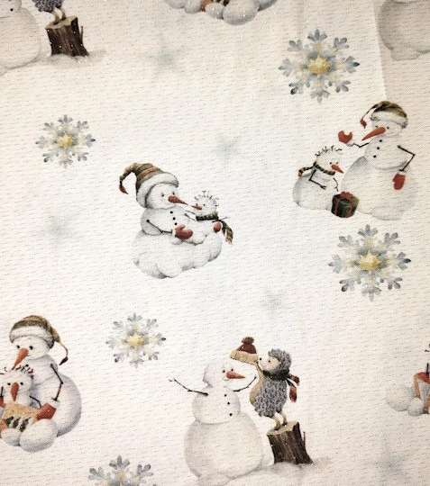 Vánoční dekorační látka sněhuláci s Lurexem