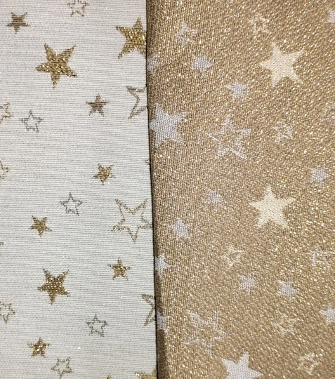 Žakárová vánoční látka hvězdičky bílo zlaté s Lurexem