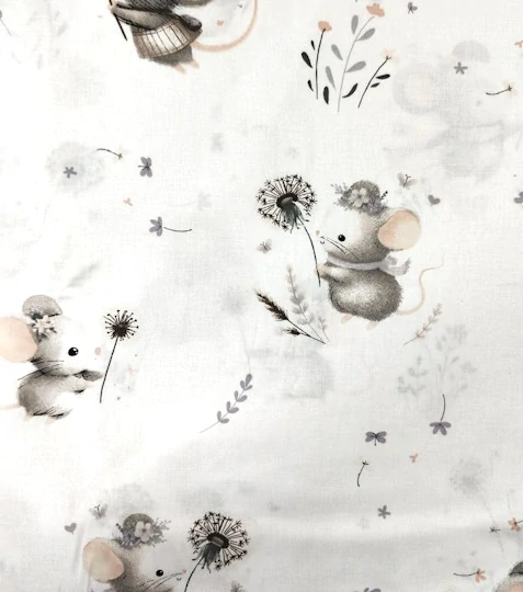 Bavlněná látka myšky na bílé