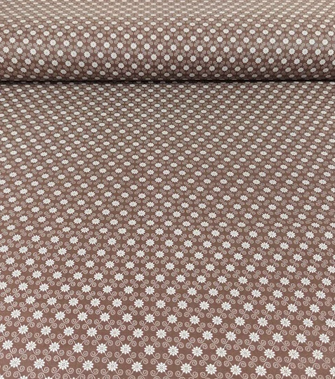 Bavlněná látka sedmikrásky mřížka hnědá