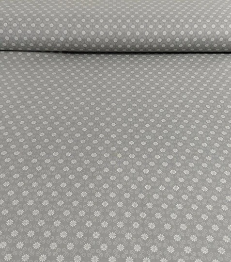 Bavlněná látka sedmikrásky mřížka šedá