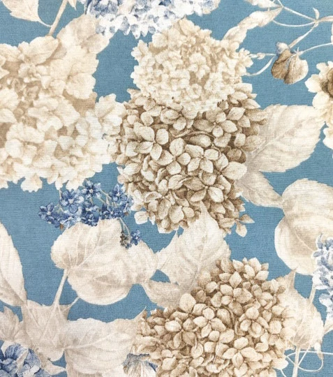 Dekorační látka hortenzie na modré