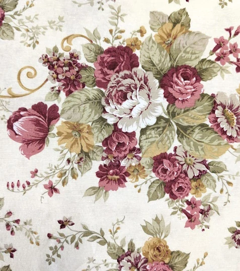 Dekorační látka kytice růží na smetanové