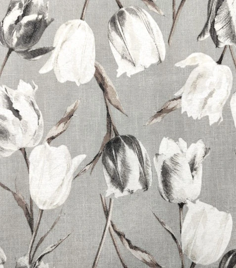 Dekorační látka tulipány na šedé