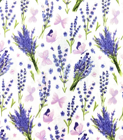 Bavlněná látka levandule kytice