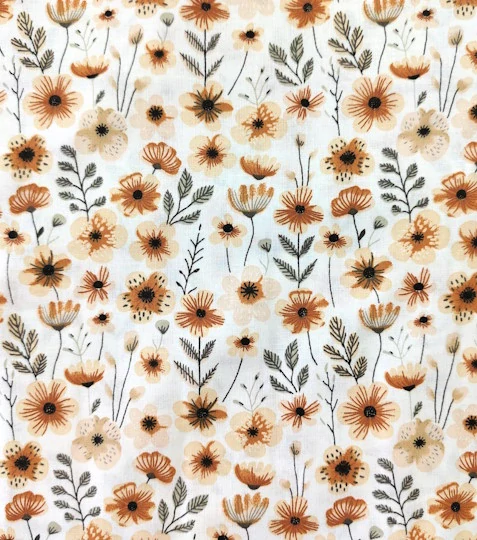 Bavlněná látka kvítky béžové