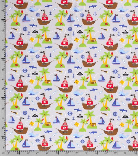 Úplet bavlněný Pirátský ostrov na šedé