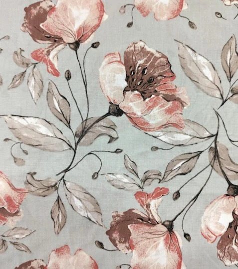 Bavlněná látka růže na šedé