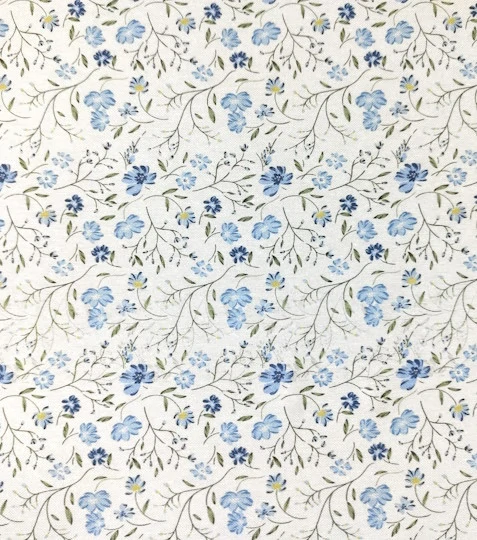 Dekorační látka digitální tisk kvítky modré