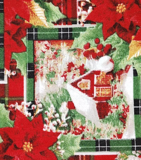 Vánoční dekorační látka patchwork kostka domky
