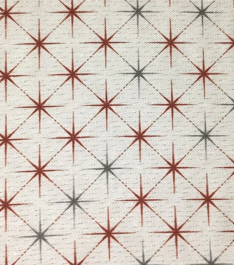 Vánoční dekorační látka hvězdy šedočervené s Lurexem