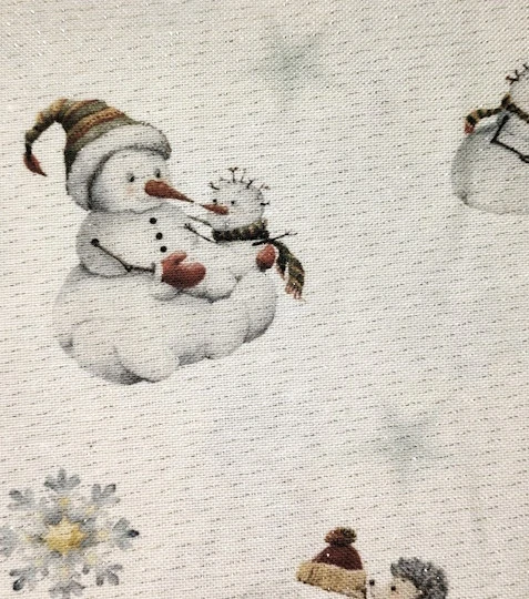 Vánoční dekorační látka sněhuláci s Lurexem