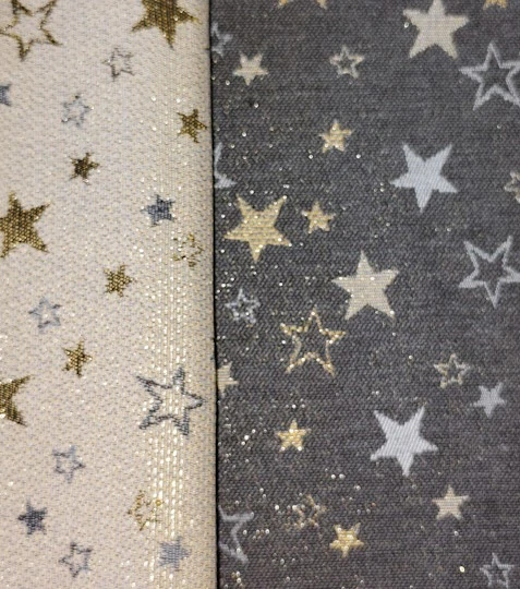 Žakárová vánoční látka hvězdy šedo zlaté s Lurexem