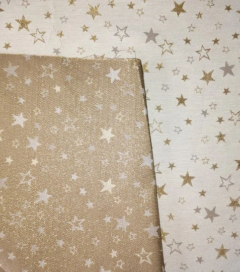 Žakárová vánoční látka hvězdičky bílo zlaté s Lurexem