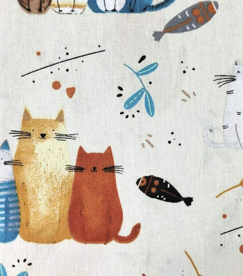 Bavlněná látka kočičí rodinka barevná