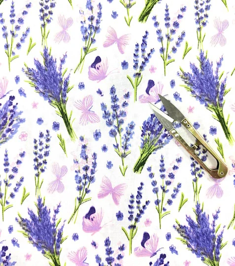Bavlněná látka levandule kytice