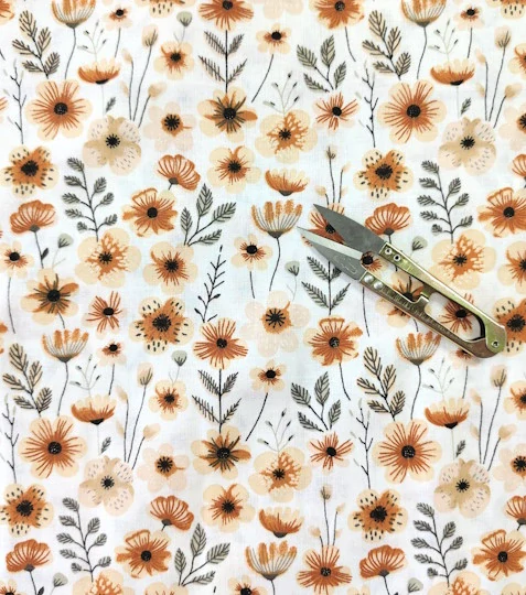 Bavlněná látka kvítky béžové