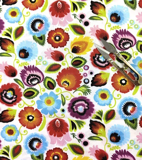 Bavlněná látka folklorní květy