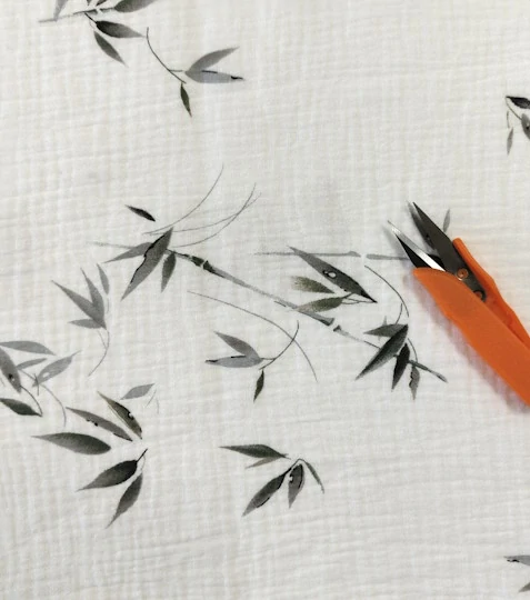 Mušelín potisk bambus zelený