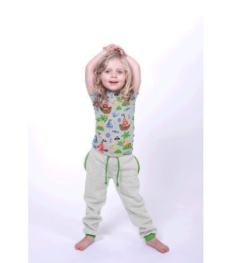 Úplet bavlněný Pirátský ostrov na šedé