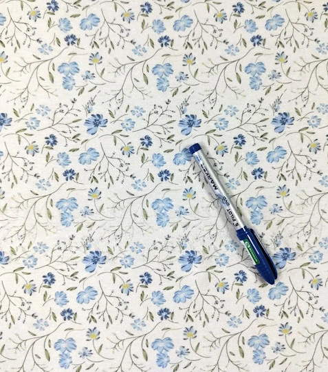 Dekorační látka digitální tisk kvítky modré