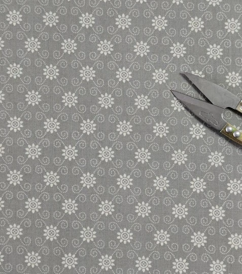 Bavlněná látka sedmikrásky mřížka šedá