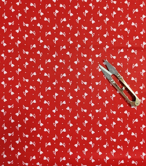 Bavlněná látka tulipánky na červené