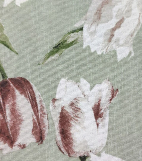 Dekorační látka tulipány na světle zelené