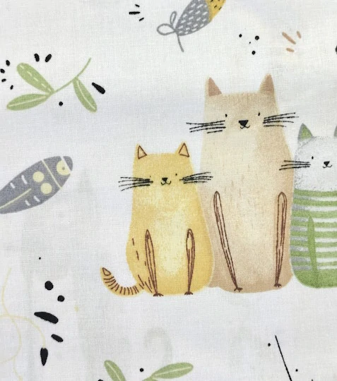Bavlněná látka kočičí rodinka žlutá