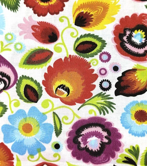 Bavlněná látka folklorní květy