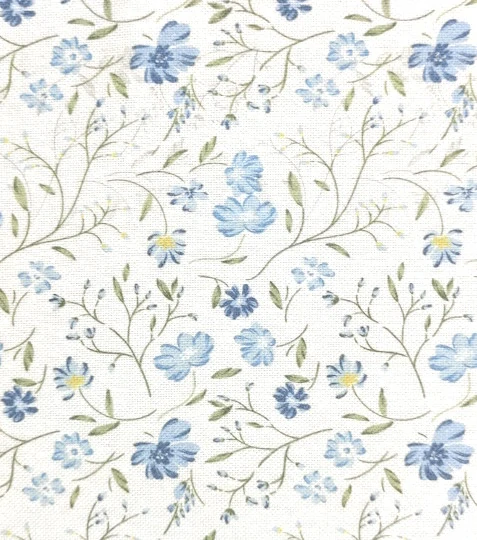 Dekorační látka digitální tisk kvítky modré