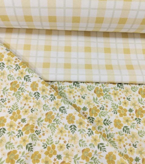 Dekorační látka digitální tisk kvítky žluté