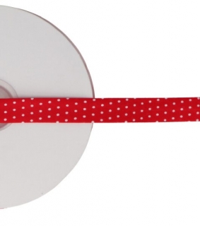 Šikmý proužek bavlněný šíře 15 mm puntík na červené