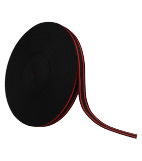Popruh černý s červenými pruhy 20 mm / 5 m