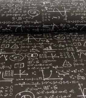 Dekorační látka matematické vzorce na černé