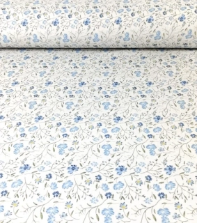 Dekorační látka digitální tisk kvítky modré