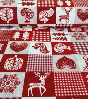 Vánoční dekorační látka patchwork kostka červená