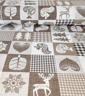 Vánoční dekorační látka patchwork kostka béžová